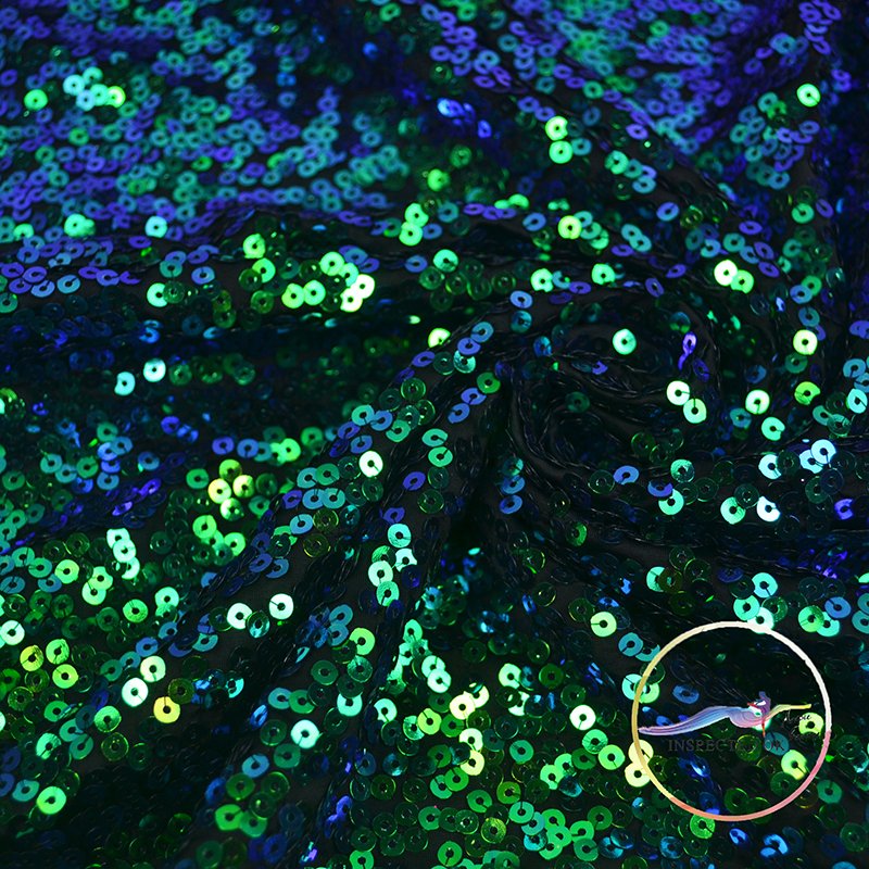 2025 New Polyester Stretch Knit Sequins Peacock Blue Embroidery Fabric For Dancewear Dress,Costume Cloth,Decoration,Width:130cm