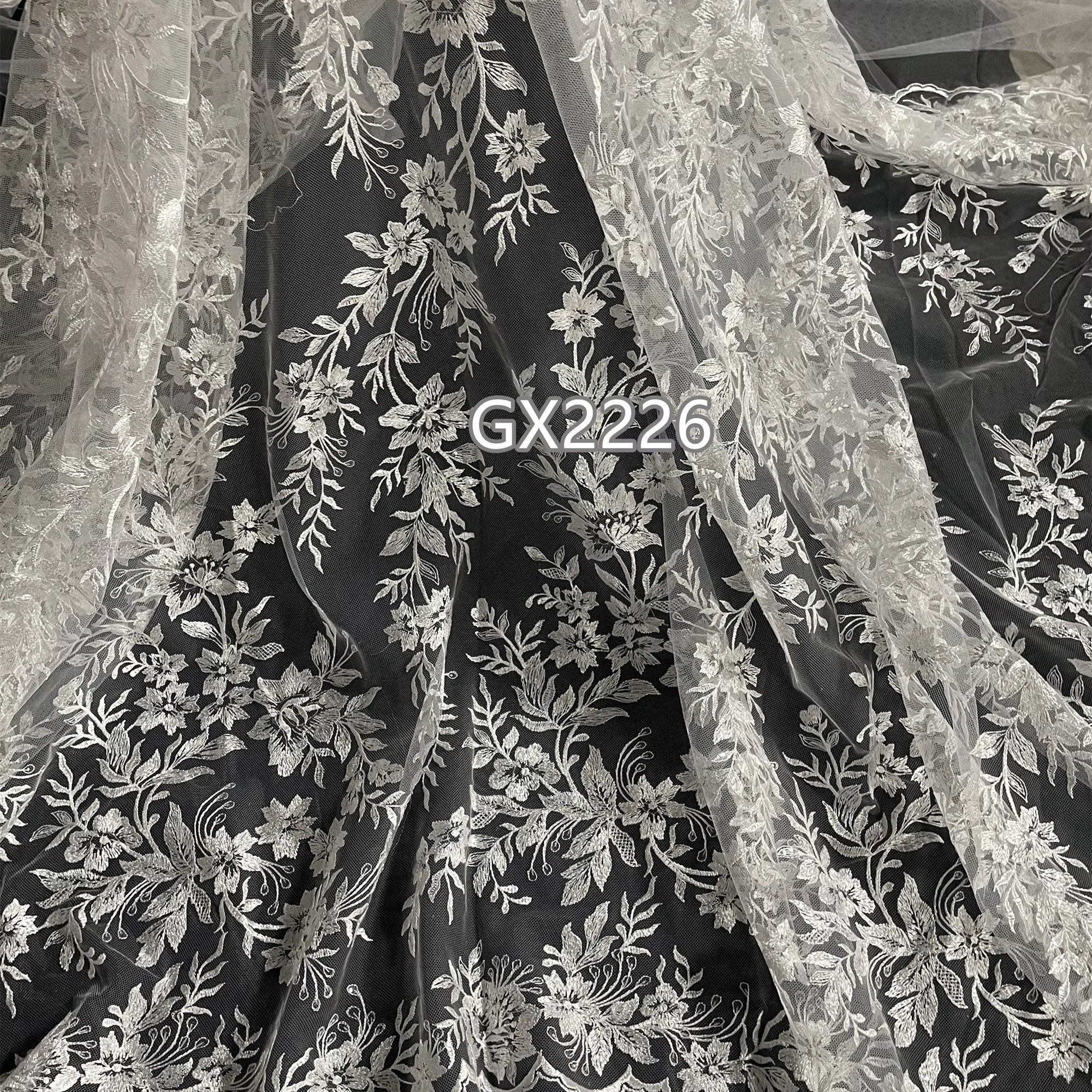 Hot Sales White Lace Bridal Fabric Embroidery Lace Fabric White Tulle Lace with Mesh Embroidery Fabric for Wedding Dresses