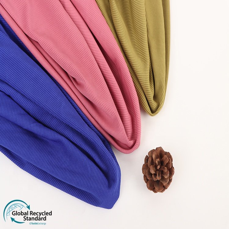 Clothing Rib RPET Eco-friendly Knitting Recyle Fabric 95%Recycle Polyester 5%Spandex Ready-to-ship Goods 240gsm Women Sportswear