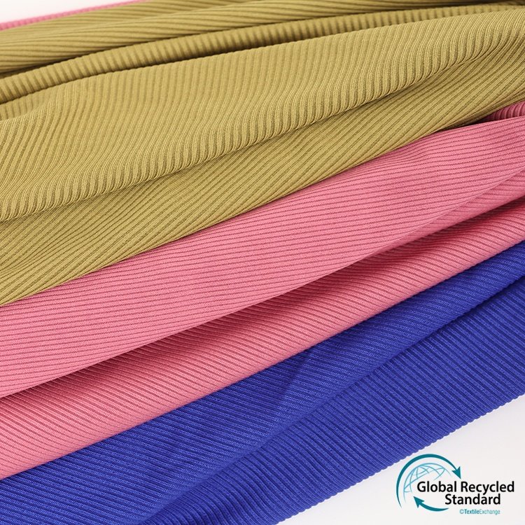 Clothing Rib RPET Eco-friendly Knitting Recyle Fabric 95%Recycle Polyester 5%Spandex Ready-to-ship Goods 240gsm Women Sportswear