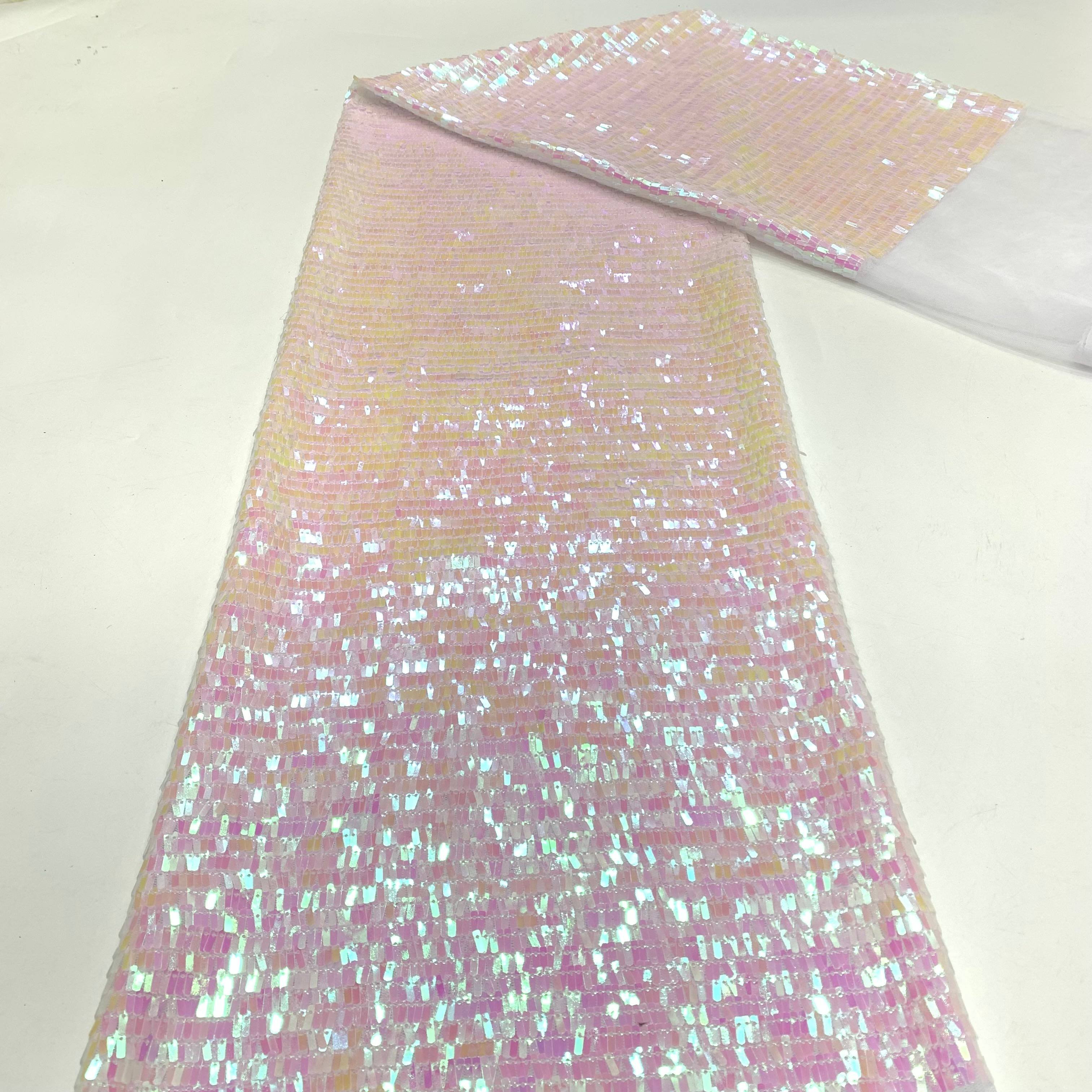 3901 Latest Sequin Tulle Lace Fabric Guipure Lace Western Sequins Embroidery Fabric for dress