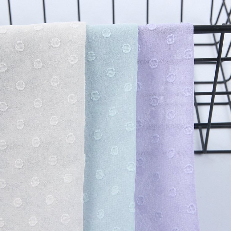 Stock high quality polyester fabric cut floral dot jacquard 75d embroidery Chiffon fabric for woman dress