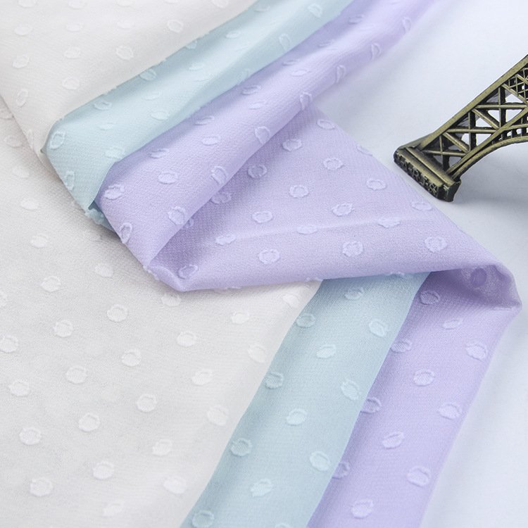 Stock high quality polyester fabric cut floral dot jacquard 75d embroidery Chiffon fabric for woman dress