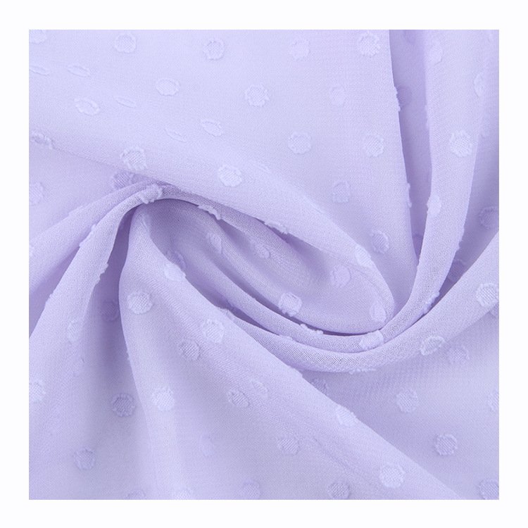 Stock high quality polyester fabric cut floral dot jacquard 75d embroidery Chiffon fabric for woman dress