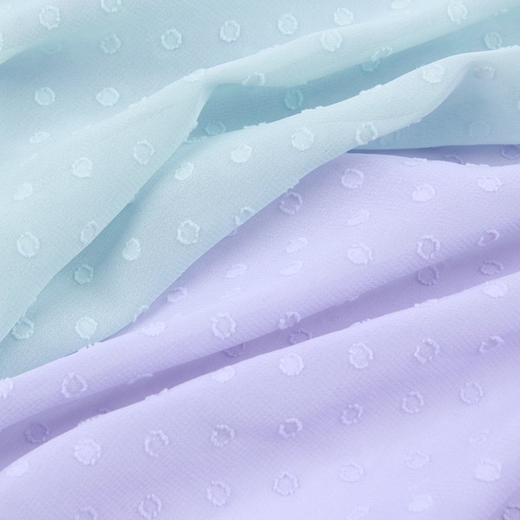 Stock high quality polyester fabric cut floral dot jacquard 75d embroidery Chiffon fabric for woman dress