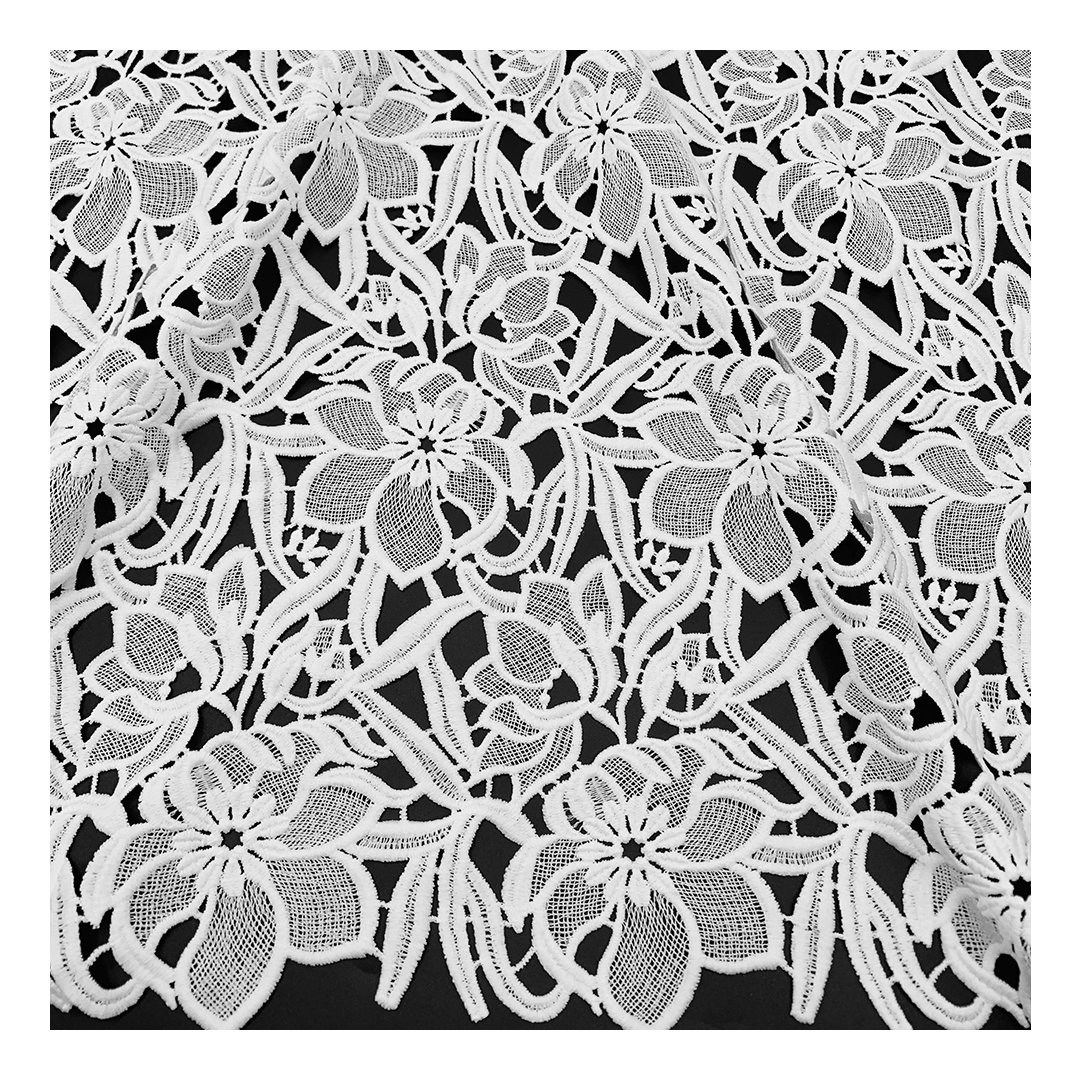 Hot Sale Ivory Floral Guipure Lace Fabric Chemical Embroidery Fabric for Women Dress SS211109-EMB09