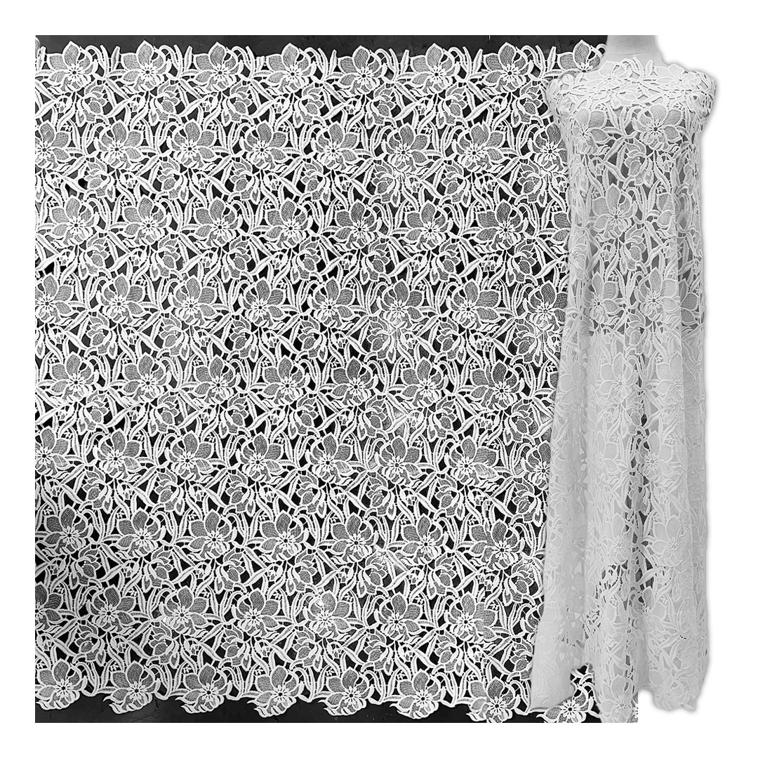 Hot Sale Ivory Floral Guipure Lace Fabric Chemical Embroidery Fabric for Women Dress SS211109-EMB09
