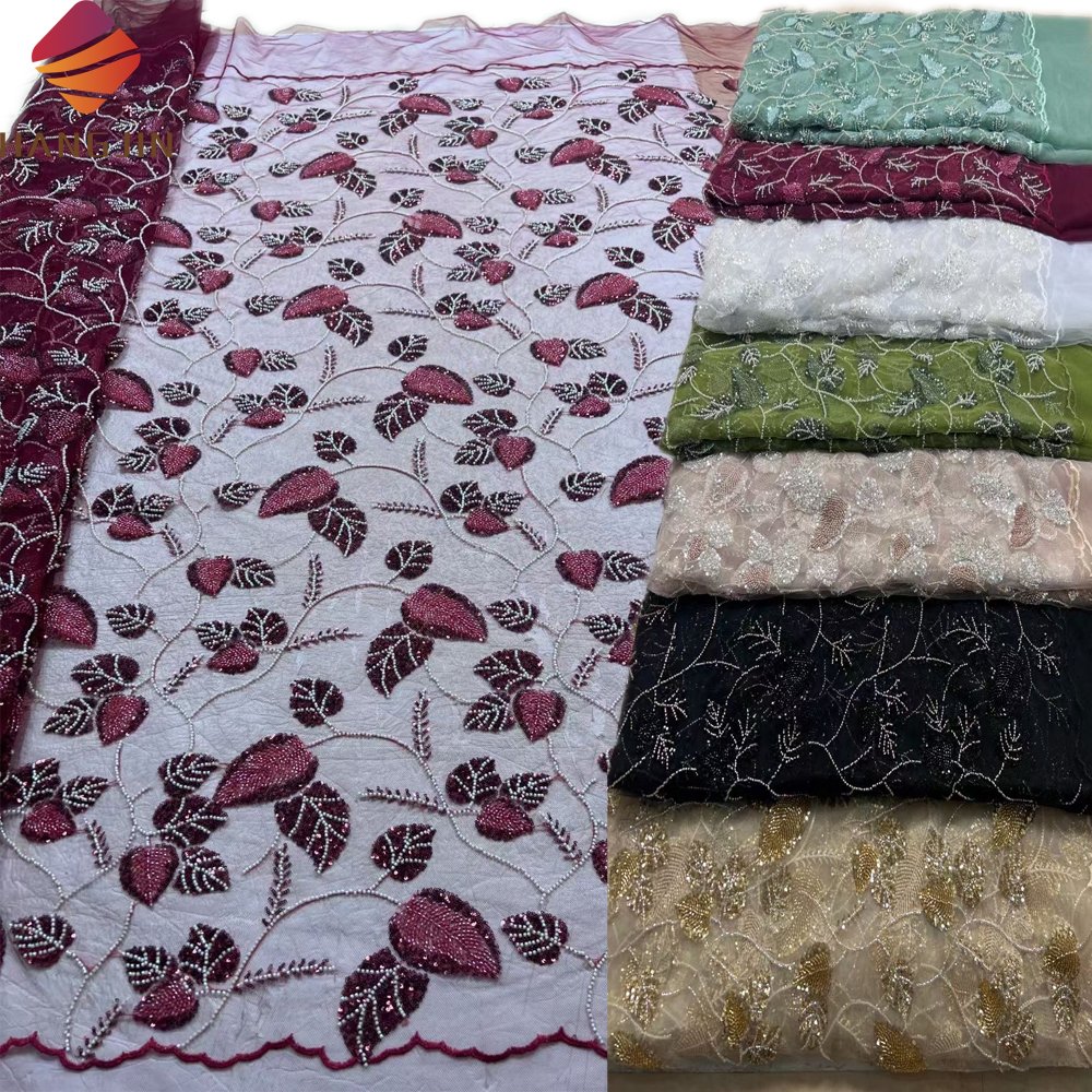 High Quality Sequence Handmade Beaded Stone Lace Embroidery Fabrics For African Wedding Dresses