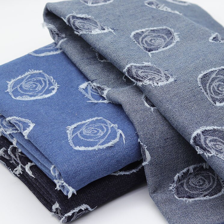 Inferencer Rose Jacquard Fried Salt Water Wash Denim Fabric Clothing Fabric High-Grade Clothing Dress Fabric
