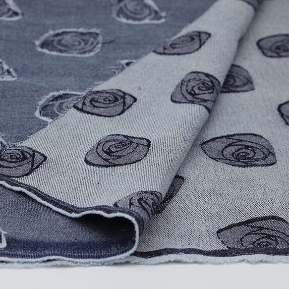 Inferencer Rose Jacquard Fried Salt Water Wash Denim Fabric Clothing Fabric High-Grade Clothing Dress Fabric