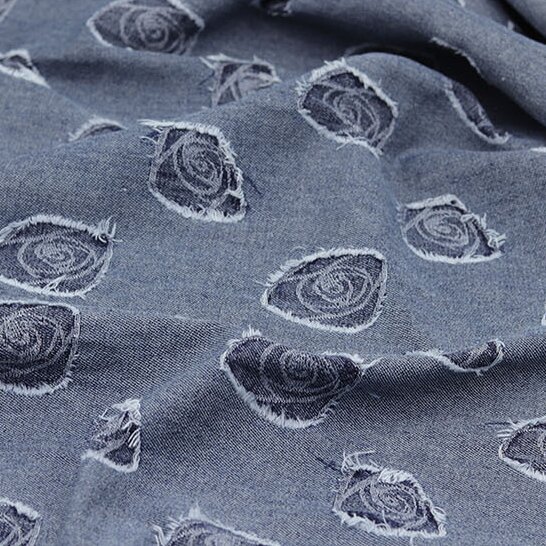 Inferencer Rose Jacquard Fried Salt Water Wash Denim Fabric Clothing Fabric High-Grade Clothing Dress Fabric
