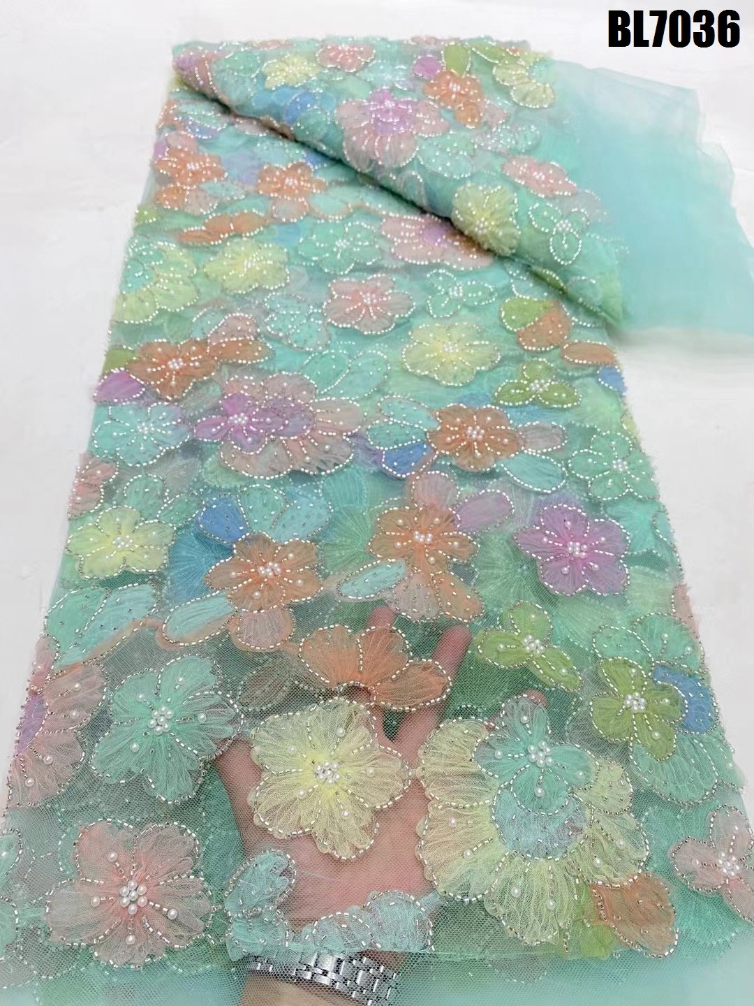 African Nigeria Sequin Bride Beaded Tulle Mesh Lace Fabric Polyester Wedding Embroidery Fabrics for Bridal Lace Fabric wedding