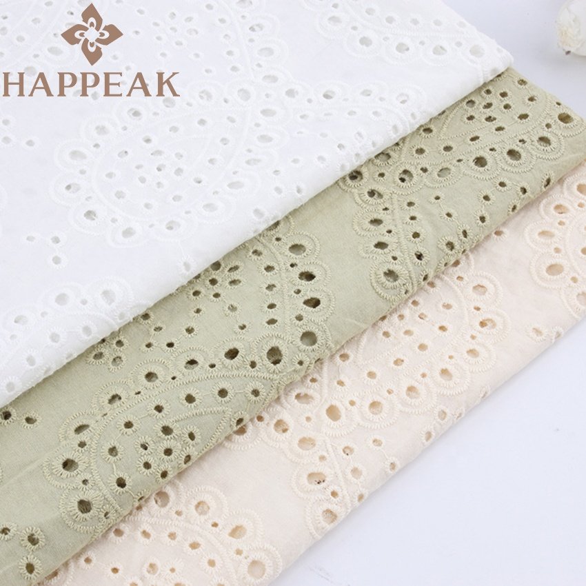 HAPPEAK Low MOQ Embroidery Fabric Cotton Elegant Eyelet Cotton Embroidered Fabric For Wedding Dress