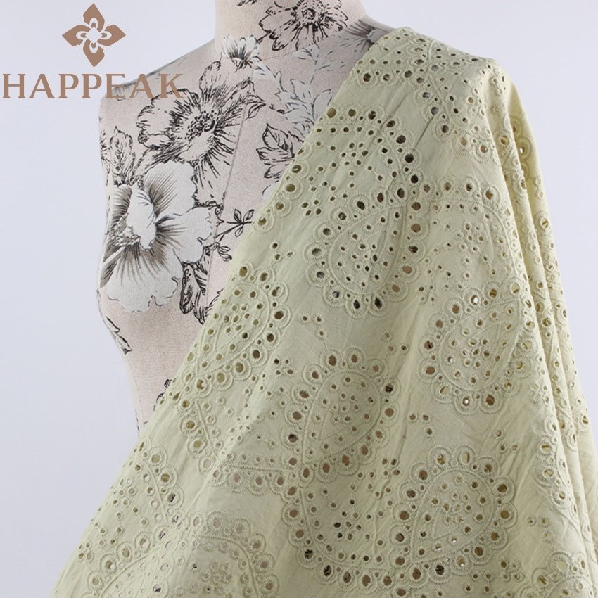 HAPPEAK Low MOQ Embroidery Fabric Cotton Elegant Eyelet Cotton Embroidered Fabric For Wedding Dress