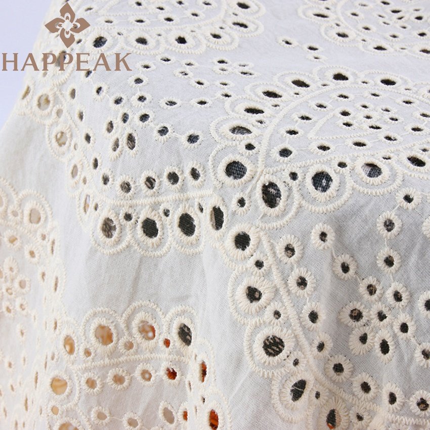 HAPPEAK Low MOQ Embroidery Fabric Cotton Elegant Eyelet Cotton Embroidered Fabric For Wedding Dress