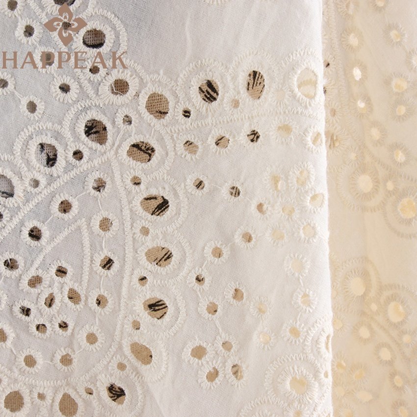HAPPEAK Low MOQ Embroidery Fabric Cotton Elegant Eyelet Cotton Embroidered Fabric For Wedding Dress