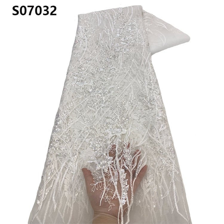 CHOCOO New Arrival African White Sequence Lace Latest French Embroidery Net Lace Fabric With Sequins For Wedding Dress