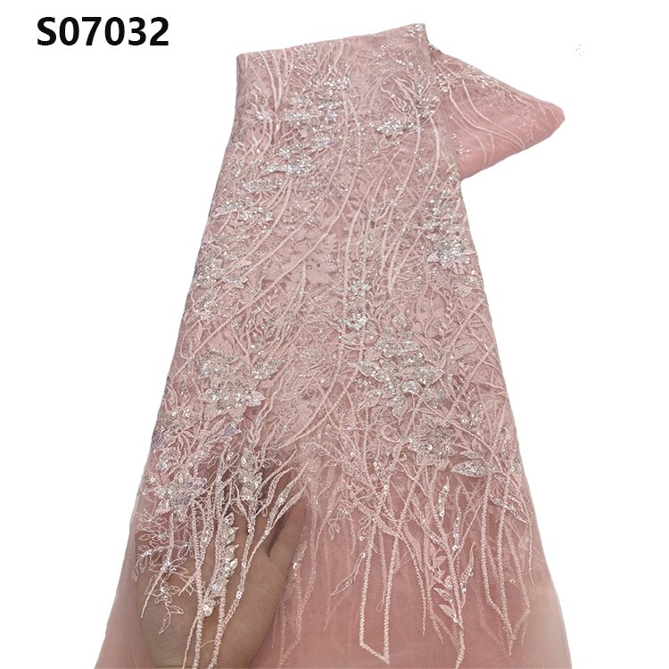 CHOCOO New Arrival African White Sequence Lace Latest French Embroidery Net Lace Fabric With Sequins For Wedding Dress
