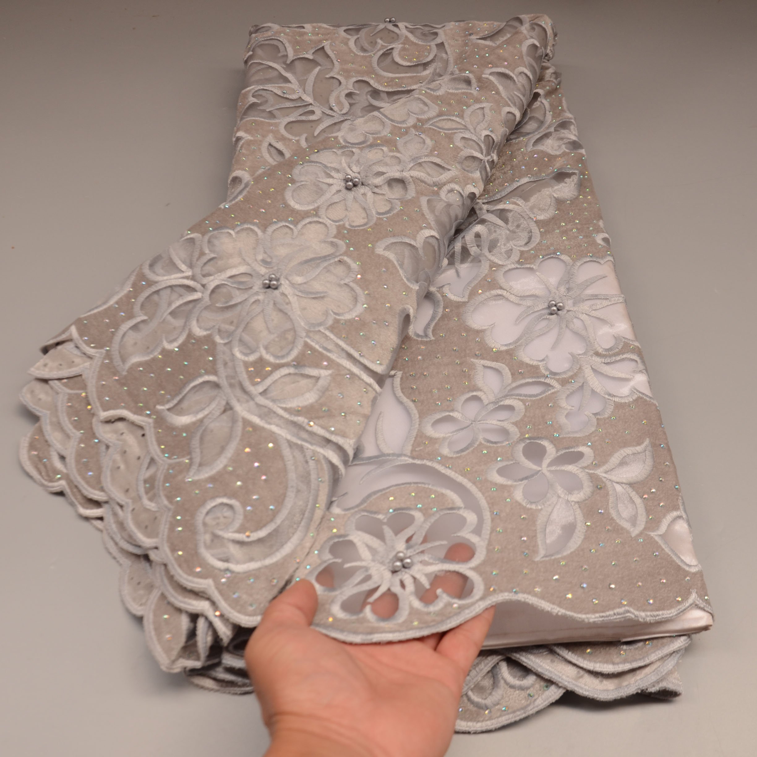 2024 new orange flower applique nigerian mesh tulle net bridal french luxury sequin velvet african lace fabric for wedding