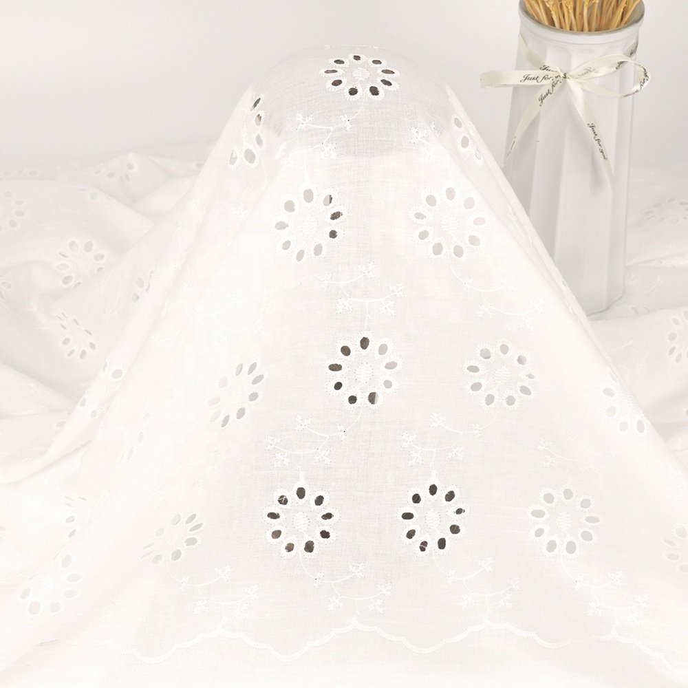 Shaoxing Cheap Price Eyelet Cotton Lace Lace Embroidery Fabric for Dress Trim White 100% Cotton 100% Polyester Lightweight /