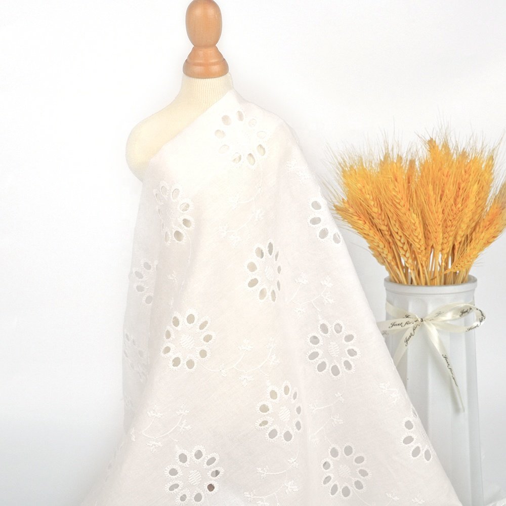 Shaoxing Cheap Price Eyelet Cotton Lace Lace Embroidery Fabric for Dress Trim White 100% Cotton 100% Polyester Lightweight /