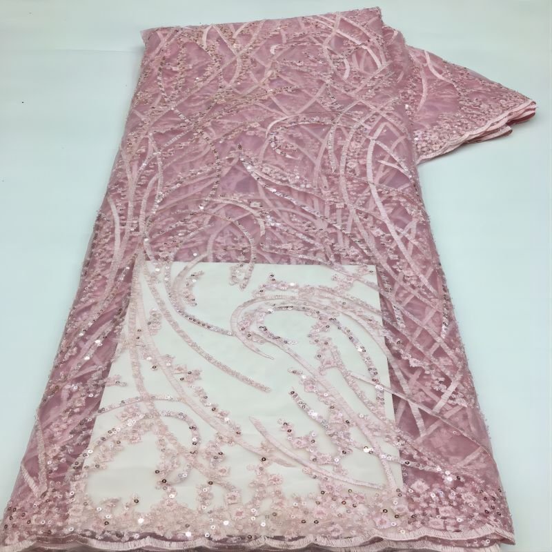 blush pink nigerian beaded bridal lace fabric 3d lace fabric embroidery sequin lace fabric