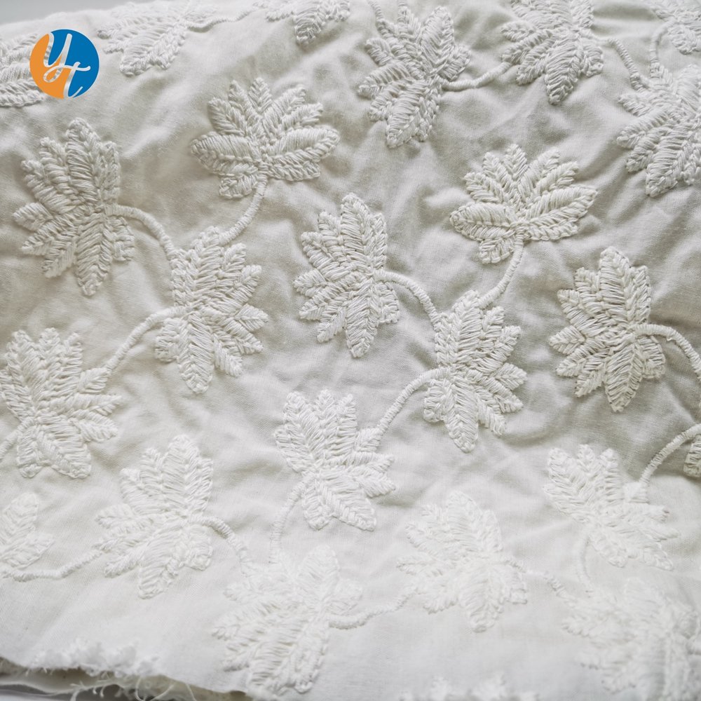 Wholesale Customized Pattern embroidered 100% cotton embroidery fabric for apparel