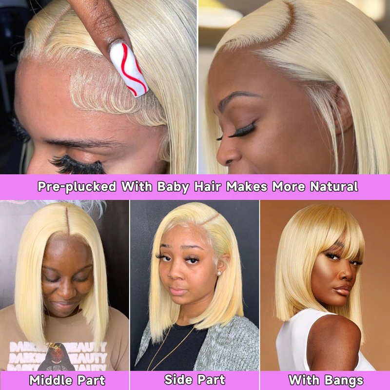 Short Bob Wig Human Hair Lace Front Brazilian Weave Raw Virgin 13x4 13x6 Lace Frontal Wig Wholesale Straight Bob Wig with Bang