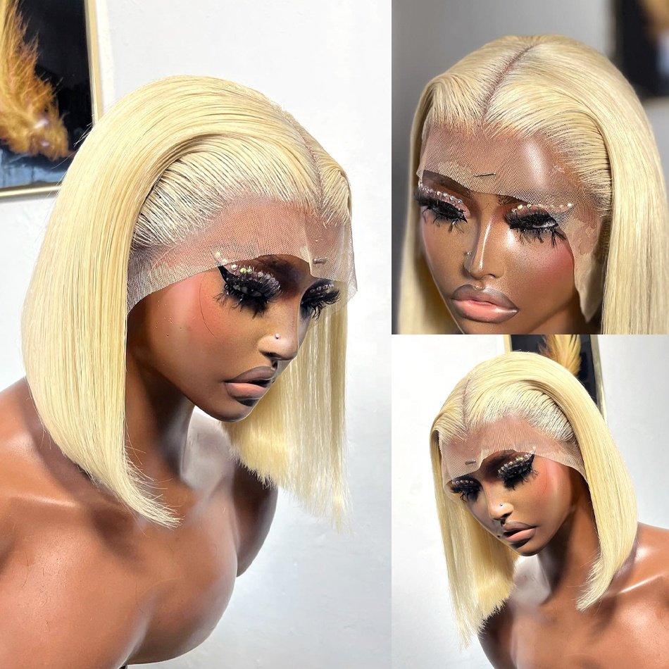 Short Bob Wig Human Hair Lace Front Brazilian Weave Raw Virgin 13x4 13x6 Lace Frontal Wig Wholesale Straight Bob Wig with Bang