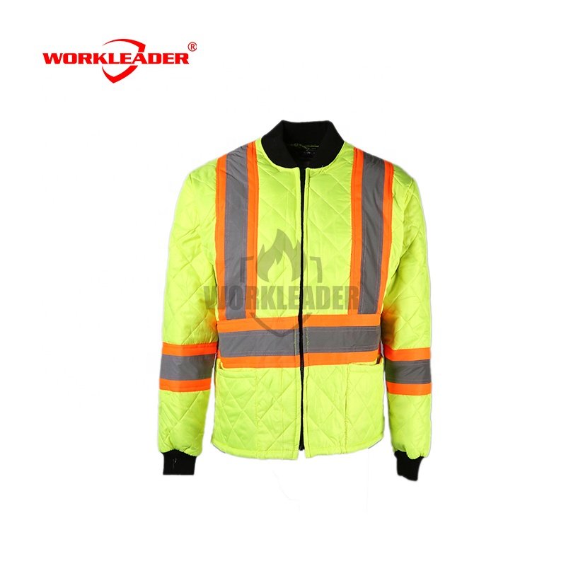 Men's Quilted Freezer Jacket with Rib Knit Collar Winter Safety Jacket