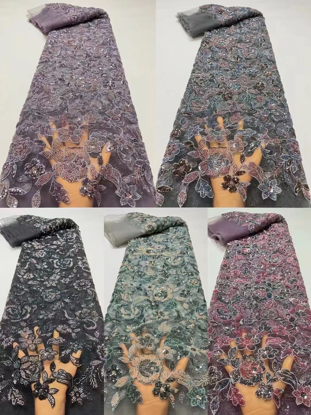 wholesale embroidered for 5 yards lace fabric beaded lace fabric hot sale embroidery fabric