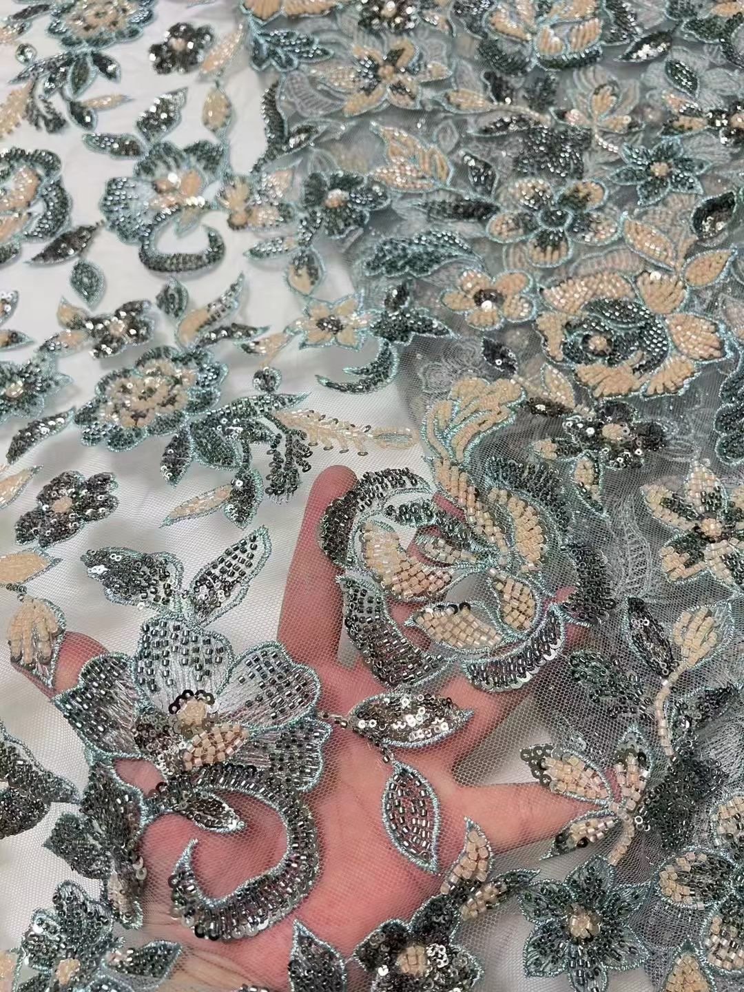 wholesale embroidered for 5 yards lace fabric beaded lace fabric hot sale embroidery fabric