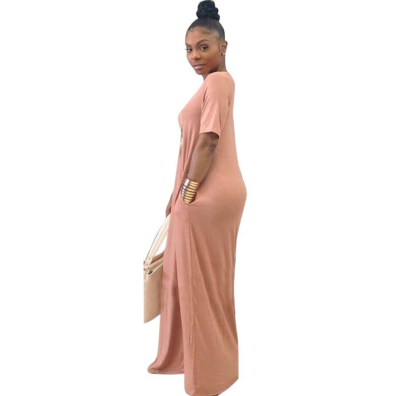 D8199 Ladies sundresses Solid color off shoulder Rib Knit Women's clothing women Maxi dress