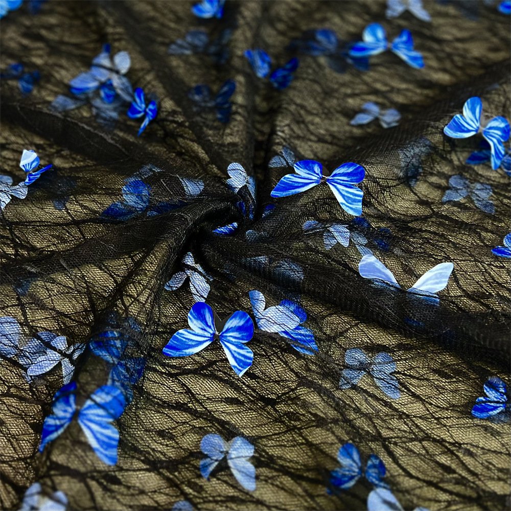 Width 130 cm laser Butterfly 3 d Embroidered Tulle mesh lace fabric voile fabric for women fashion wedding bridal dress