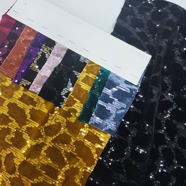 sample free sequin lace fabric black stretchy velvet 3mm leopard sequin fabric