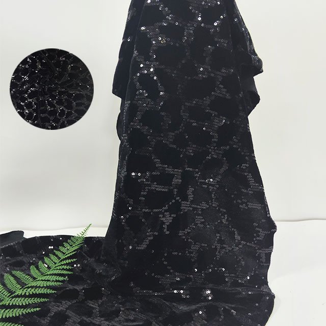 sample free sequin lace fabric black stretchy velvet 3mm leopard sequin fabric