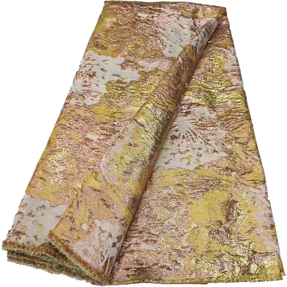 HFX African Gold Plated Brocade Lace Fabric 2024 High Quality Nigerian French Jacquard tulle Lace for women's wedding evening dr