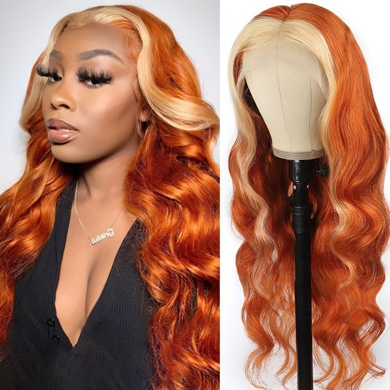 Best price Ginger Red Blonde Orange Color Natural Brazilian Human Hair Lace Front Wigs T Part Pre Plucked Virgin Ginger Wigs