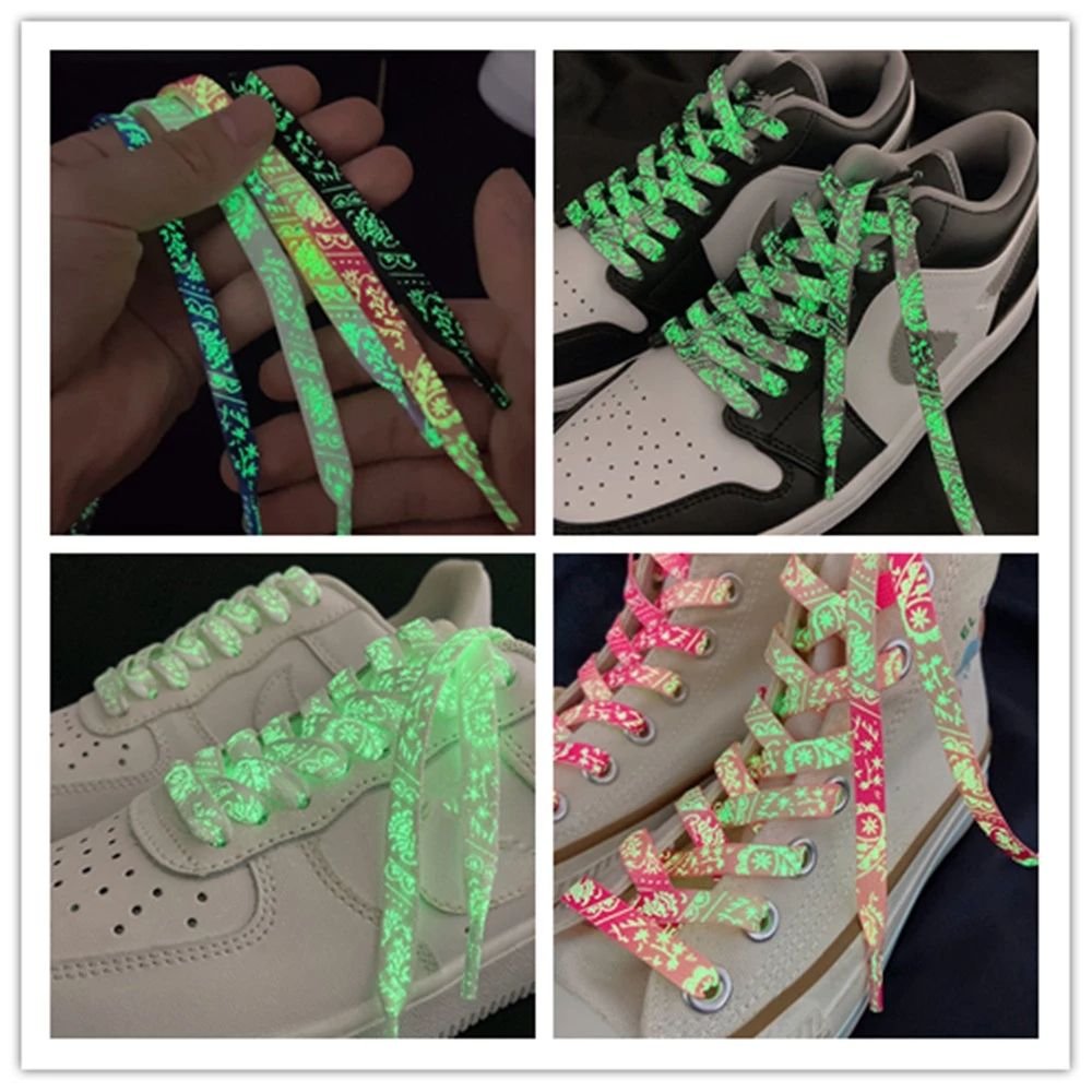 Custom Paisley Flower Pattern Color Changing Glow In The Dark Rope Laces Shoe Flat Boot For Sneakers Luminous Shoelaces