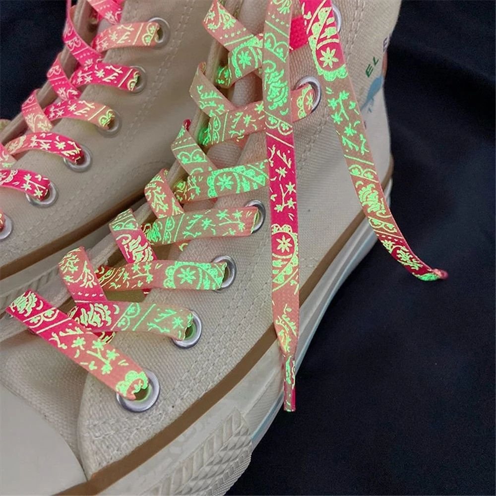 Custom Paisley Flower Pattern Color Changing Glow In The Dark Rope Laces Shoe Flat Boot For Sneakers Luminous Shoelaces