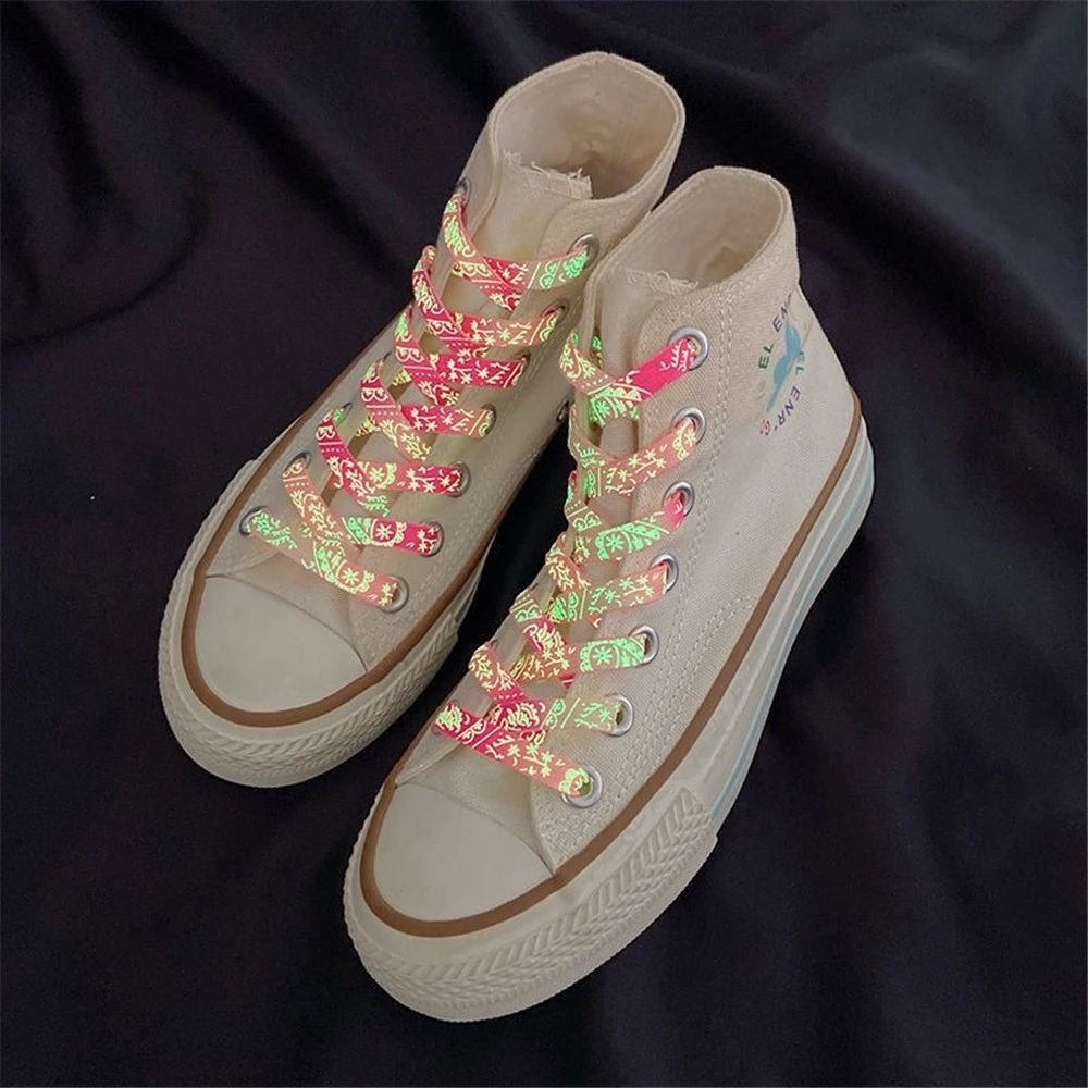 Custom Paisley Flower Pattern Color Changing Glow In The Dark Rope Laces Shoe Flat Boot For Sneakers Luminous Shoelaces