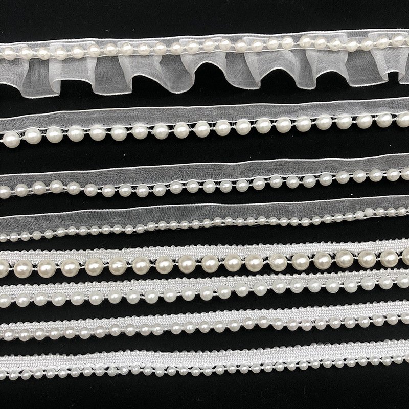 New design hand made pearl 3d beaded lace fabric for wedding dress embroidered flower pearl tulle embroidery lace