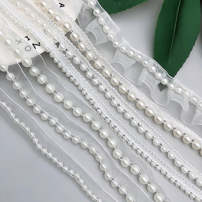 New design hand made pearl 3d beaded lace fabric for wedding dress embroidered flower pearl tulle embroidery lace