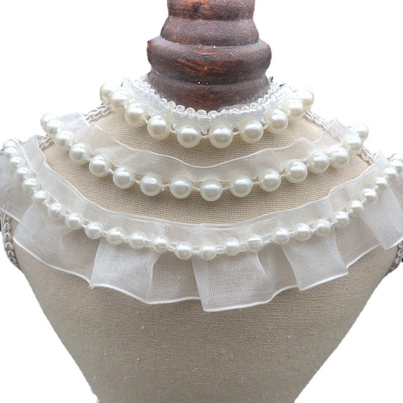 New design hand made pearl 3d beaded lace fabric for wedding dress embroidered flower pearl tulle embroidery lace