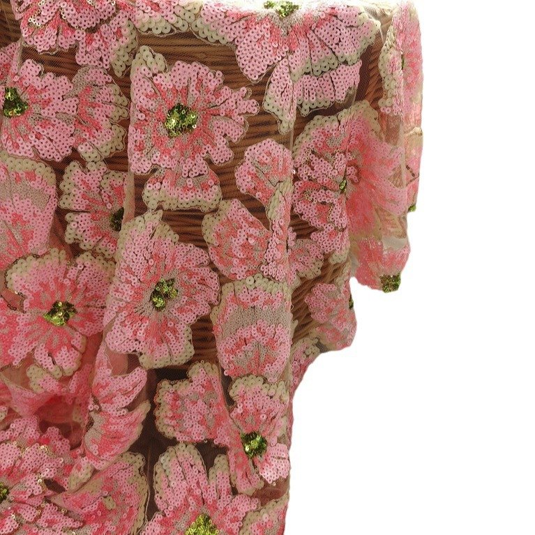 EG-1921060-PK Colorful Sequins Bead Embroidery Fabric Embroidered Fabric Tube Sequins Multi-Color