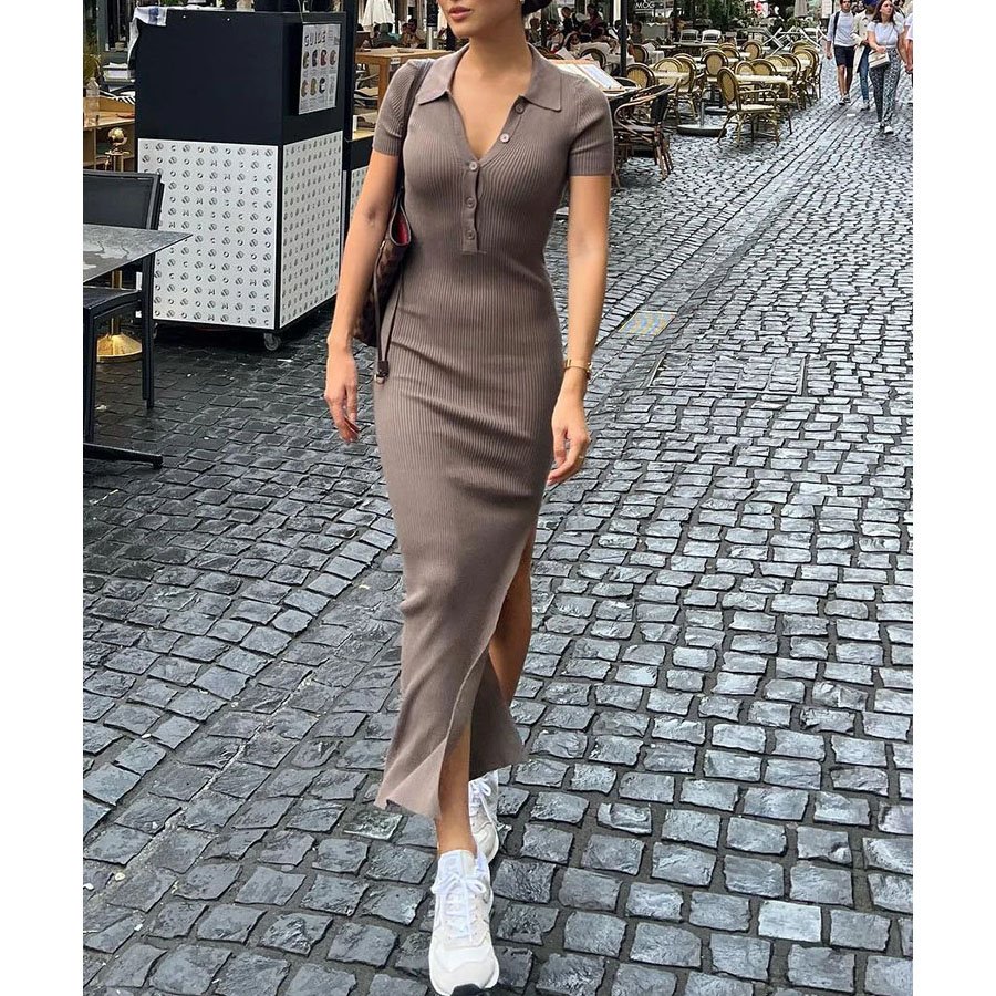 Knitwear manufacturer Custom sleeveless polo neck sweater Robe Long knit dress ladies Rib knit Slim Elegant Women Maxi Dress