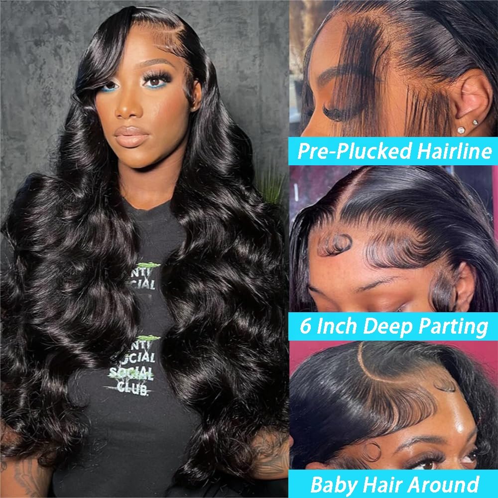 13x6 Body Wave Lace Front Wigs Pre Plucked 180% Density Transparent Lace Frontal Wig Human Hair for Black Women With Baby Hair