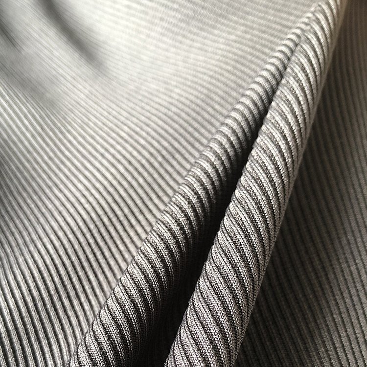 Weft Knitted 92% Polyester 8% Spandex 2*2 Ribbed Textured Swimwear Fabric For Cuff Collar Hem