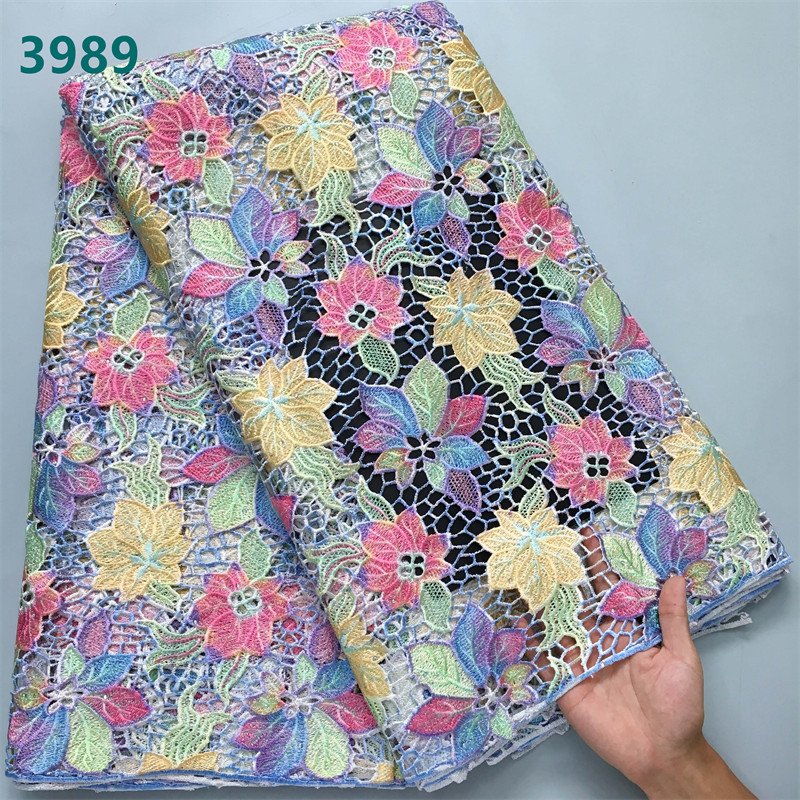 Newest Guipure Cord Lace Fabric with Rhinestones 2024 African Water Soluble Lace for Women Wedding Dresses Sewing 3989