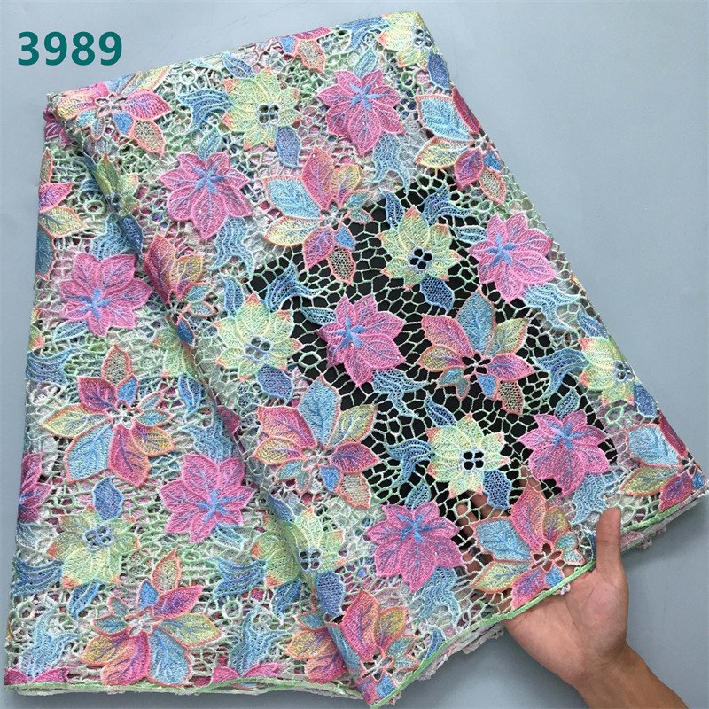 Newest Guipure Cord Lace Fabric with Rhinestones 2024 African Water Soluble Lace for Women Wedding Dresses Sewing 3989